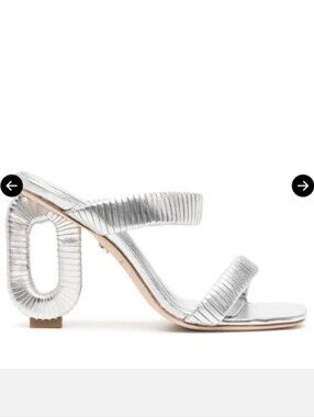 De Ocleppo Jamaica Metallic Silver Sculpted-Heel Double-Strap Sandal - NWOB   7